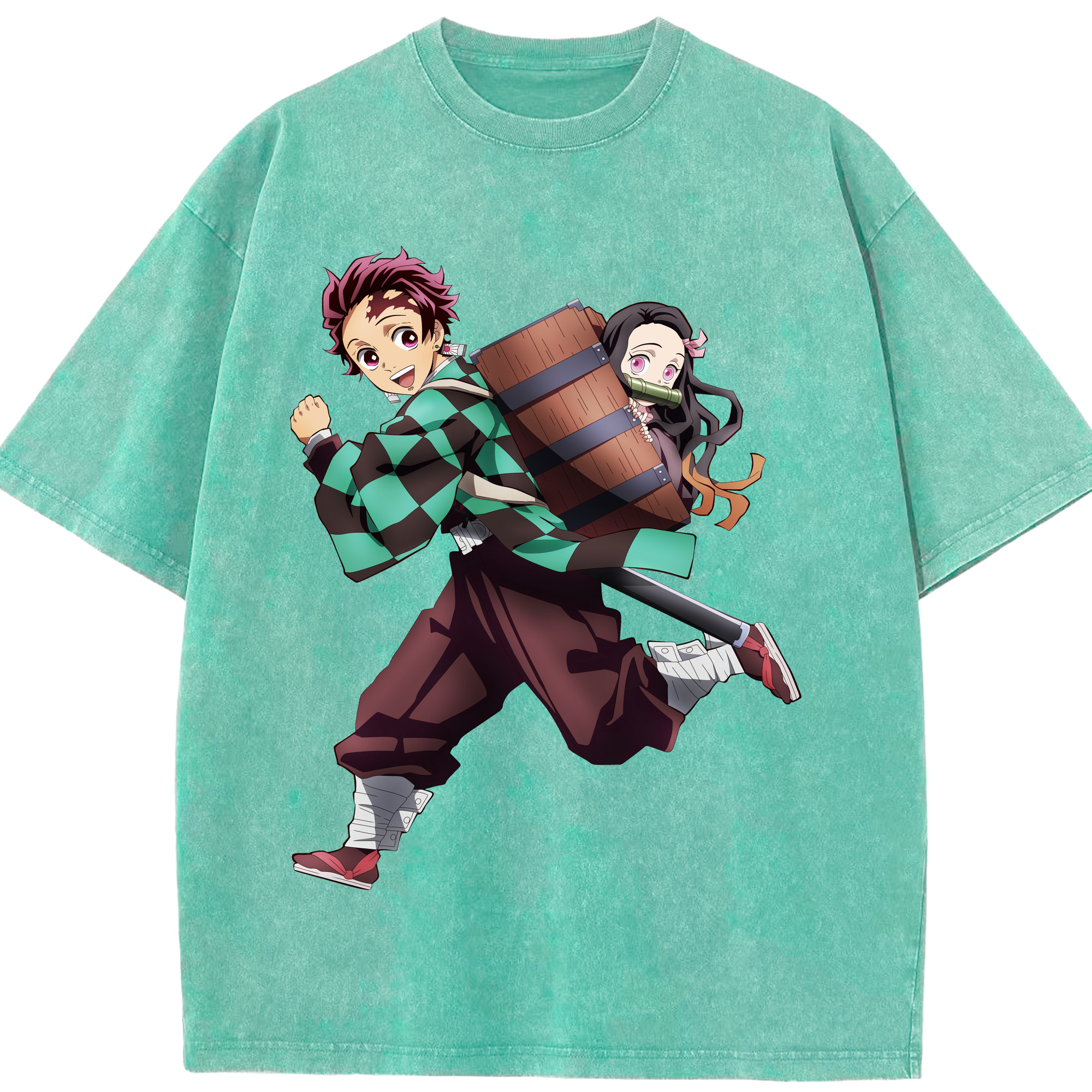 （画像用） 鬼滅の刃 竈門 炭治郎／かまど たんじろう Kamado Tanjirou 綿100% ヴィンテージ風 半袖Tシャツ（フロントプリント）